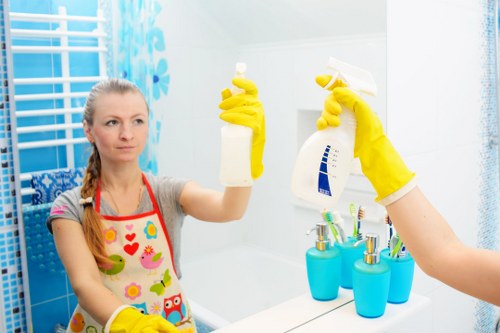 Office cleaning team working in a Harrow business premises reception area