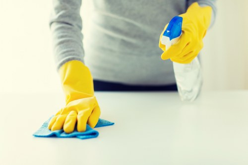 Technician cleaning a mattress in a Harrow home using low-moisture equipment